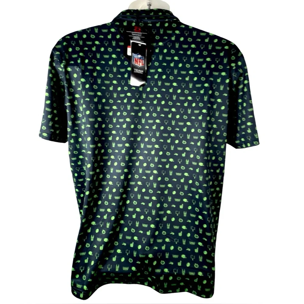 Antigua Seattle Seahawks Navy Green Team Graphic Polo Shirt - Picture 6 of 8